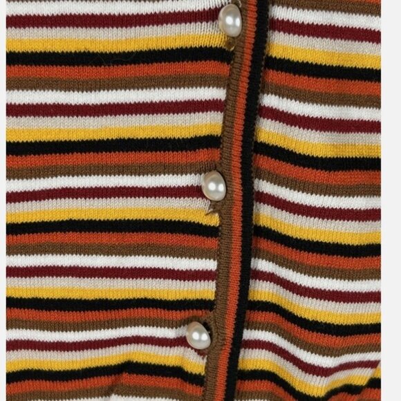Vtg 90s Y2K Esprit Striped Pearl Button Cardigan Sweater Sz L Removable Neck Tie - Picture 4 of 6
